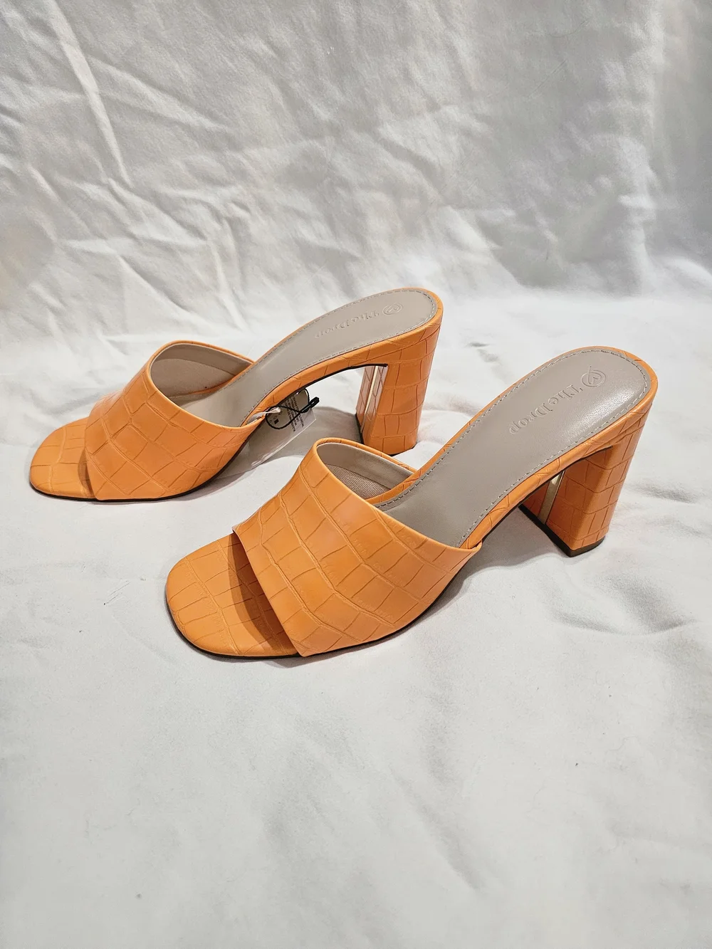 Bold Orange Croc-Embossed Block Heel Slide